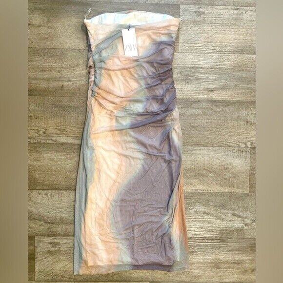 ZARA Ruched Midi Dress NWT | Strapless Multicolor | Size L - Picture 16 of 16